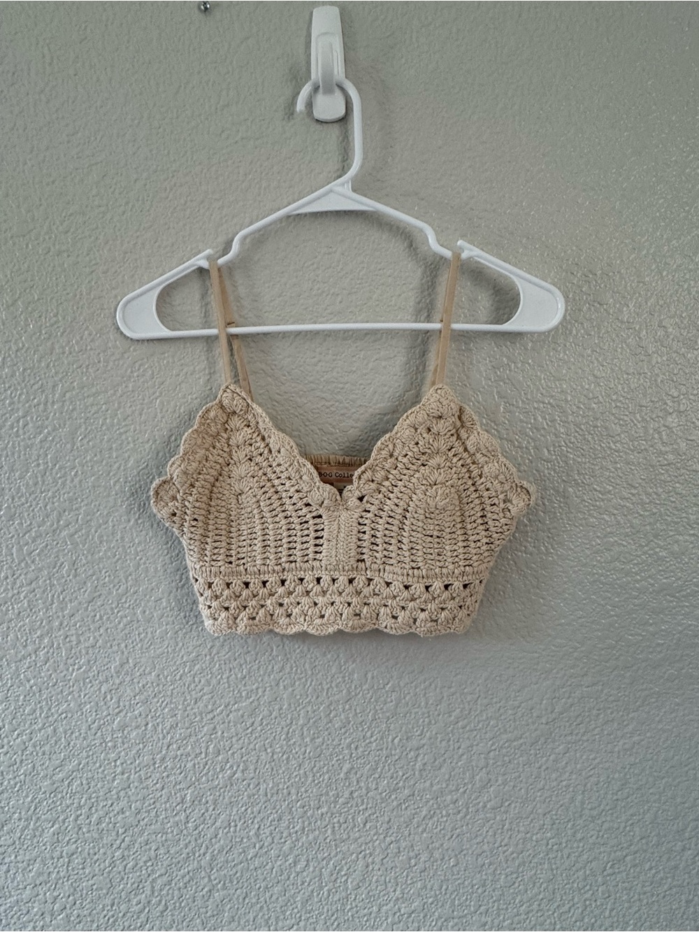 Boho Crochet Bralette Crop Top Beige Size M Festival Coastal BOG Collective EUC - Picture 3 of 8